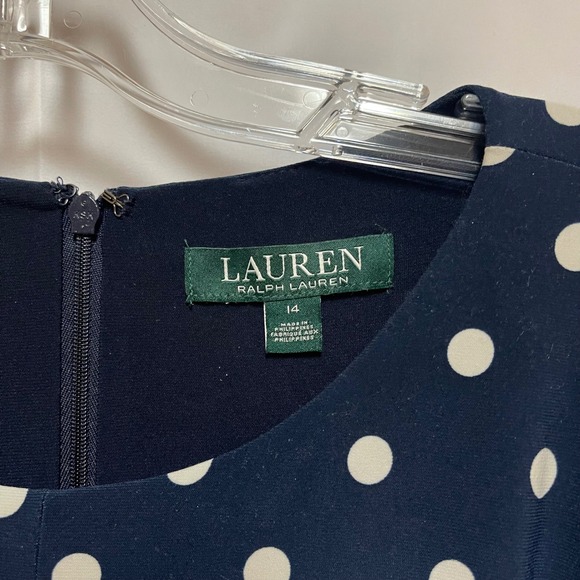 Ralph Lauren Navy and White Polka Dot Faux Wrap Front. Knee Length Size 14 NWT - Picture 5 of 7